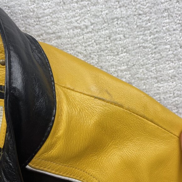 VTG 725 Original Biker Leather Bomber Jacket Motorcycle Black /Yellow Men L Read - Picture 15 of 15
